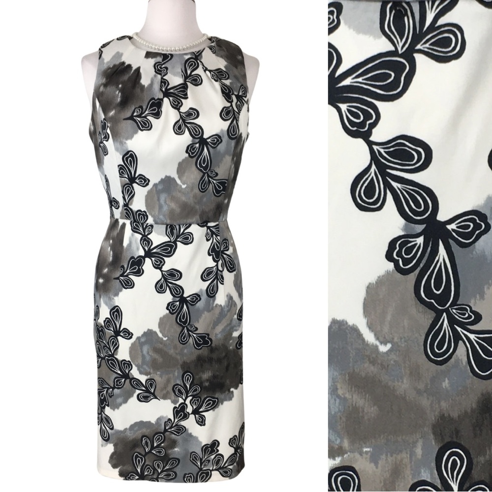 dressbarn White, Black & Gray Floral Midi Dress